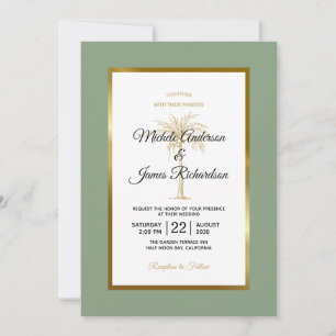Invitation Mariage Tropical avec un Arbre à Palmes en Vert Sa