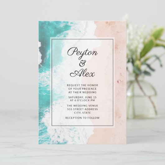 Invitation Mariage Tropical Beach Ocean Waves (Debout devant)