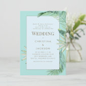 Invitation Mariage Tropical Bleu & Turquoise (Debout devant)