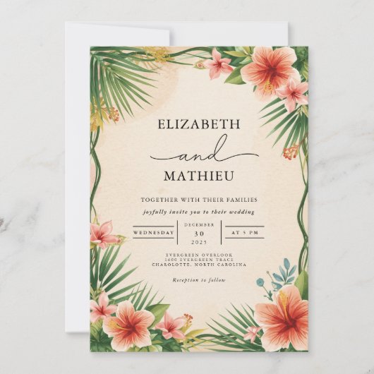 Invitation Mariage Tropical Bloom Frame (Devant)