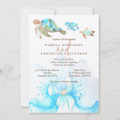 Invitation Mariage Tropical Blue Orchid & Sea Turtles (Devant)