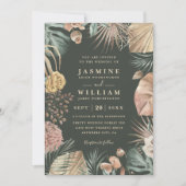 Invitation Mariage tropical boho floral rustique avec code QR (Devant)