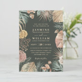 Invitation Mariage tropical boho floral rustique avec code QR (Debout devant)