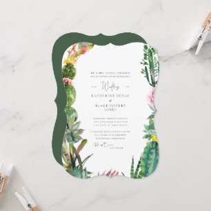 Invitation Mariage Tropical Cactus Émeraude Vert