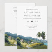 Invitation Mariage tropical caribéen au code QR aquarelle (Devant / Derrière)