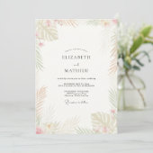 Invitation Mariage Tropical Champagne Palmier Eucalyptus (Debout devant)