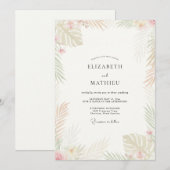 Invitation Mariage Tropical Champagne Palmier Eucalyptus (Devant / Derrière)