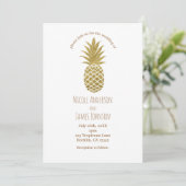Invitation Mariage Tropical Chic Moderne Blanc Ananas Doré (Debout devant)