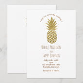 Invitation Mariage Tropical Chic Moderne Blanc Ananas Doré (Devant / Derrière)