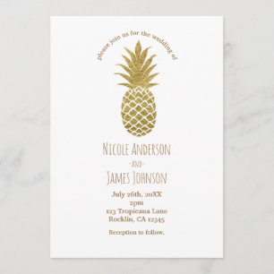 Invitation Mariage tropical chic moderne blanc d'ananas d'or
