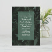 Invitation Mariage tropical chic vert et noir avec feuilles (Debout devant)