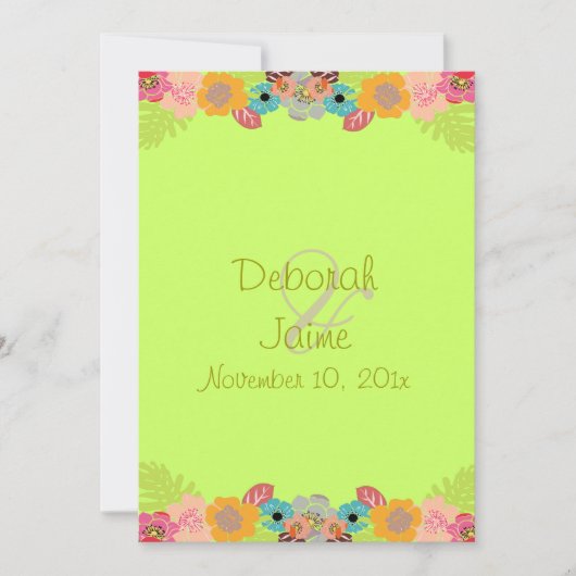 Invitation mariage tropical+customiser votre couleur arrière (Devant)