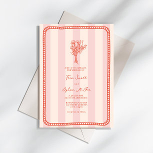 Invitation Mariage Tropical de bordure de bouquet rose