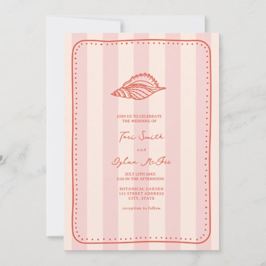Invitation Mariage Tropical de coquillage rose (Devant)
