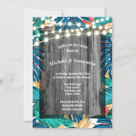 Invitation Mariage tropical de jungle de stringlights (Devant)