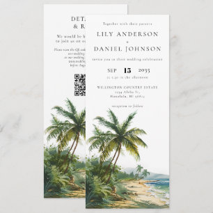 Invitation Mariage tropical de plage à code QR aquarelle