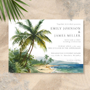 Invitation Mariage tropical de plage aux palmiers à l'aquarel