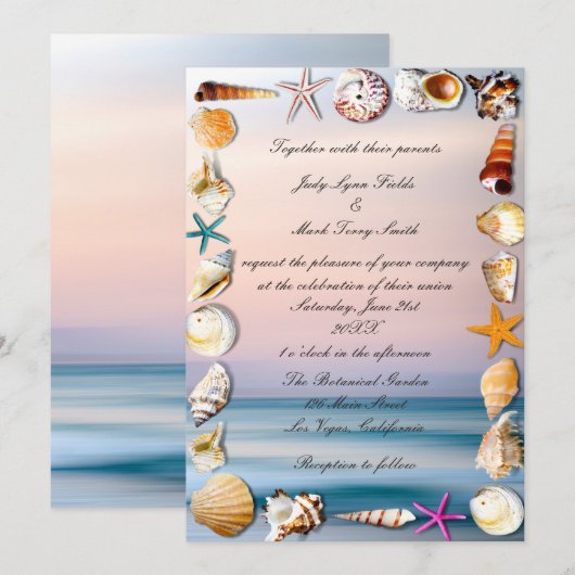 Invitation Mariage Tropical De Plage De Sable Et De Coquillag (Devant / Derrière)