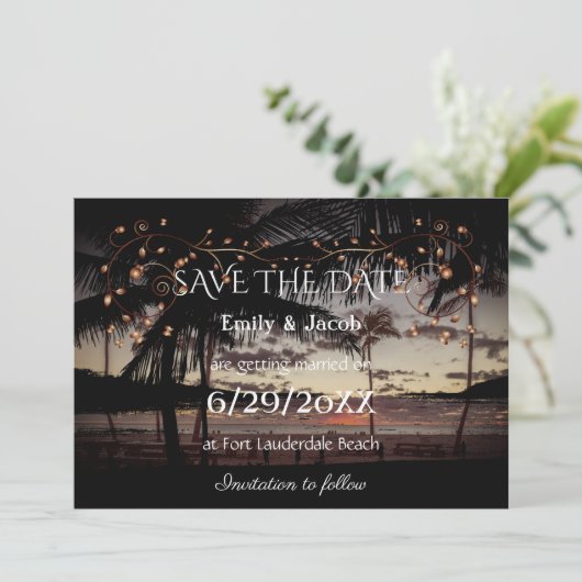 Invitation Mariage tropical de plage enregistrer la date (Debout devant)