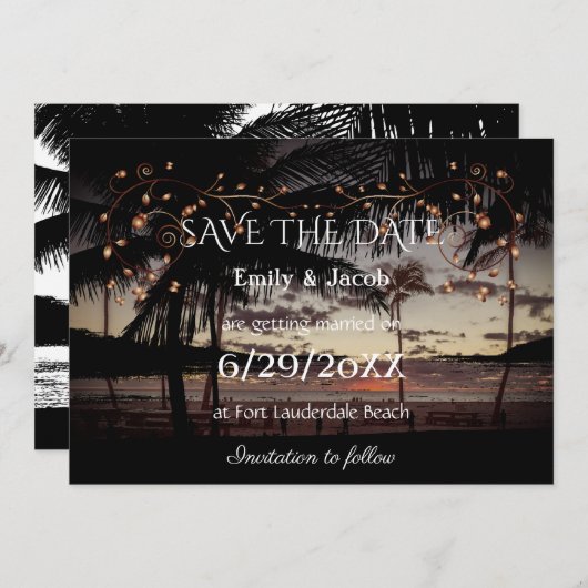 Invitation Mariage tropical de plage enregistrer la date (Devant / Derrière)