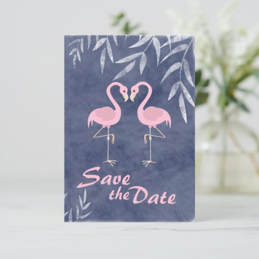 Invitation Mariage Tropical de Plage Flamant Rose Enregistrer (Debout devant)