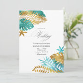 Invitation Mariage Tropical de Teal et Or (Debout devant)