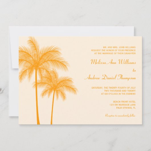 Invitation Mariage tropical des palmiers orangés (Devant)