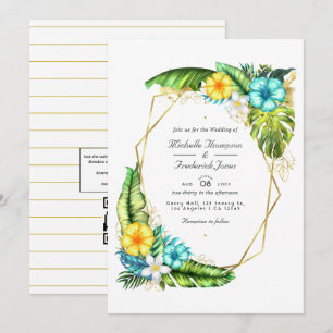 Invitation Mariage tropical d'été Aloha géométrique avec code