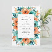Invitation Mariage Tropical Distinctif Orange Turquoise (Debout devant)