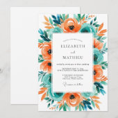 Invitation Mariage Tropical Distinctif Orange Turquoise (Devant / Derrière)