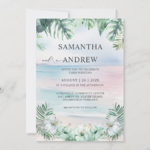 Invitation Mariage Tropical Élégant Aquarelle