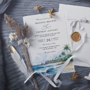 Invitation Mariage tropical élégant moderne QR Code plage