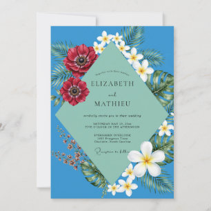 Invitation Mariage Tropical Eucalyptus au Plumeria Cobalt