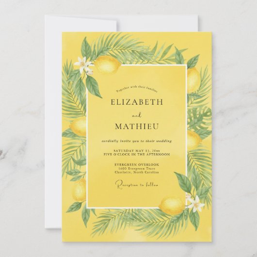 Invitation Mariage Tropical Eucalyptus Citron Jaune (Devant)