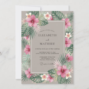 Invitation Mariage Tropical Eucalyptus Hibiscus Taupe