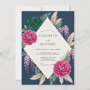 Invitation Mariage Tropical Eucalyptus Magenta Sarcelle