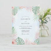 Invitation Mariage Tropical Eucalyptus Menthe Pêche (Debout devant)