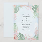 Invitation Mariage Tropical Eucalyptus Menthe Pêche (Devant / Derrière)
