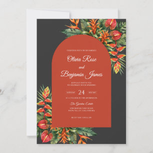 Invitation Mariage Tropical Eucalyptus Orange Charbon