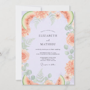 Invitation Mariage Tropical Eucalyptus Pastèque Lilas