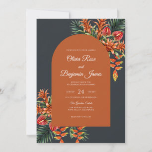 Invitation Mariage Tropical Eucalyptus Sourd Orange Charbon