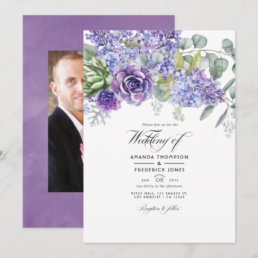 Invitation Mariage Tropical Eucalyptus Succulents Photo (Devant / Derrière)