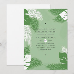 Invitation Mariage Tropical Exotique aux Feuilles Vertes et B
