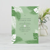 Invitation Mariage tropical exotique Feuille vert et blanc (Debout devant)