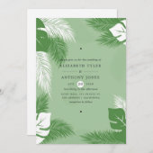 Invitation Mariage tropical exotique Feuille vert et blanc (Devant / Derrière)