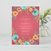 Invitation Mariage Tropical Fantaisiste Rose Corail (Debout devant)