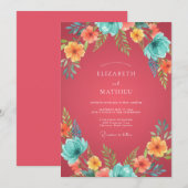 Invitation Mariage Tropical Fantaisiste Rose Corail (Devant / Derrière)