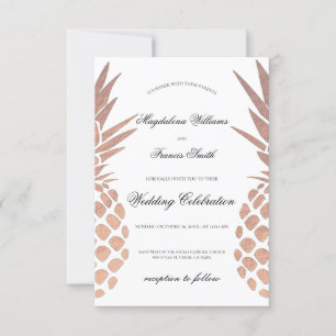 Invitation mariage tropical faux or ananas élégant