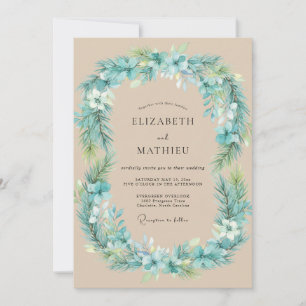 Invitation Mariage Tropical Feuillage Aqua Délicat