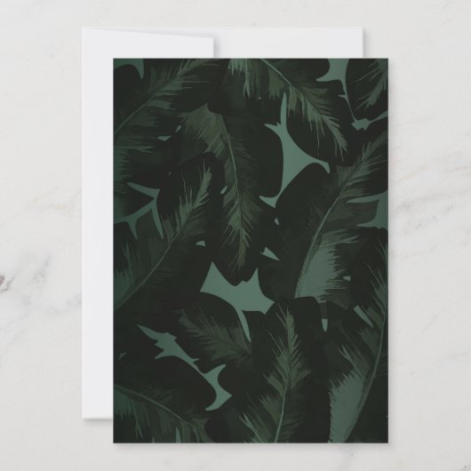 Invitation Mariage Tropical Feuilles Chic Vert & Noir (Dos)